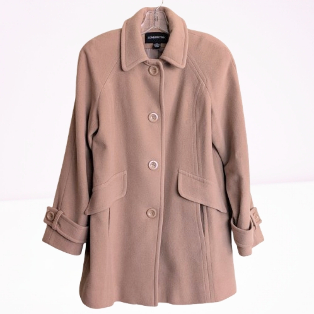 London Fog Pea Coat Cashmere Wool Tan Camel Size Petite Small Minimalist